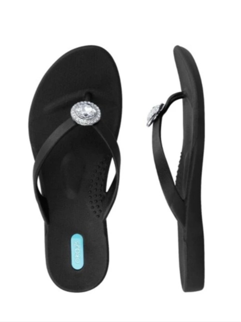 Oka-B Women's Size 8 Halo Embellished Jewel Thong Rubber Sandals in Licorice NEW